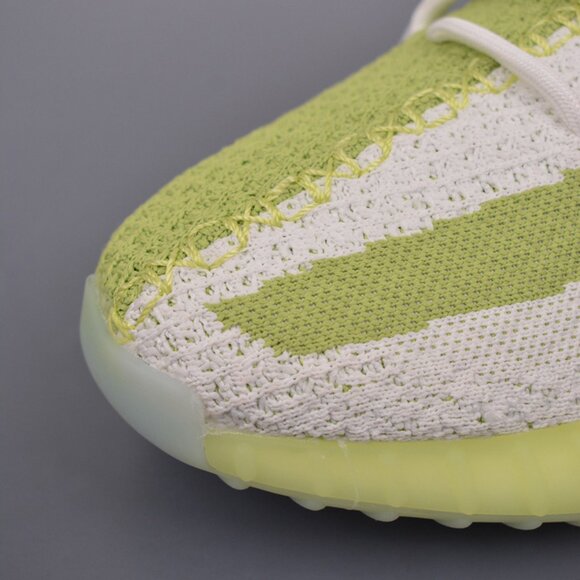 Yeezy 350 V2 White Fluorescent Green Sneakers - Picture 6 of 9
